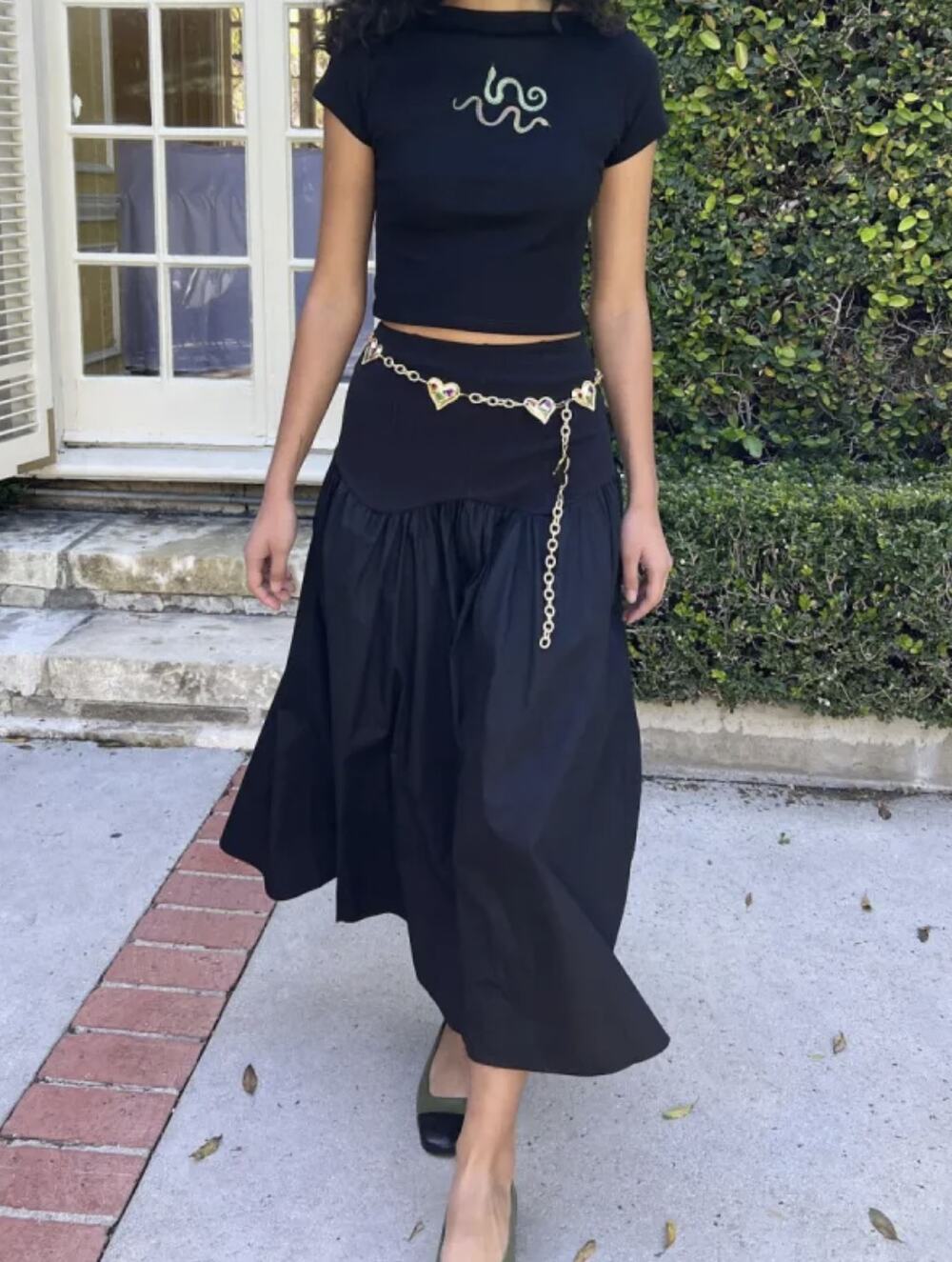 Lisa Says Gah Penny Midi Skirt Black Small Poplin Drop Waist Preppy Gothic Boho